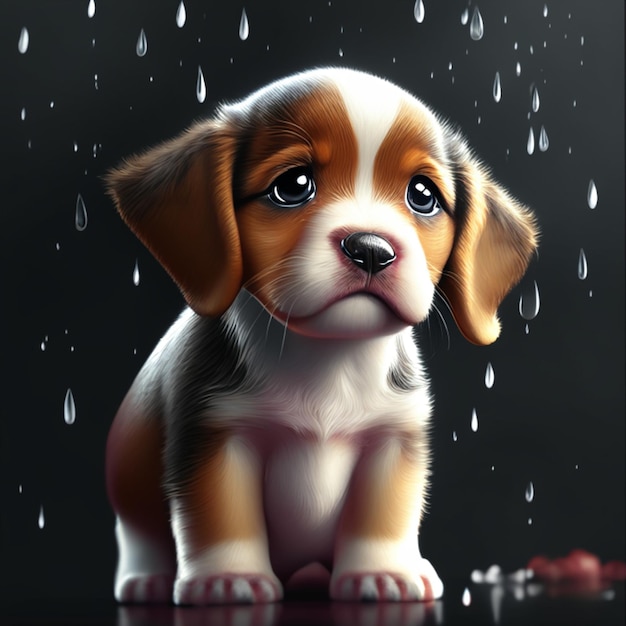 puppy sad in the rain