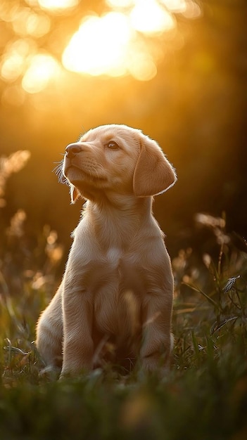 a puppy in the sun with the sun behind him