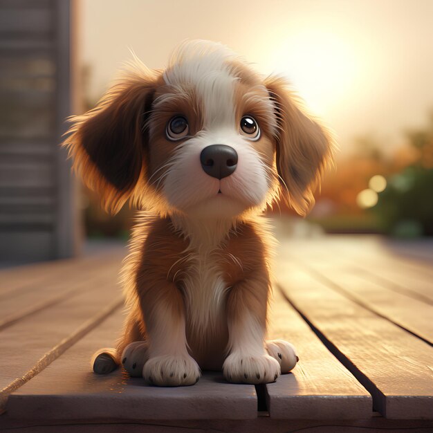 a puppy that is sitting on a deck