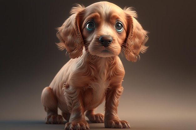 A puppy with big blue eyes sits in a dark room.