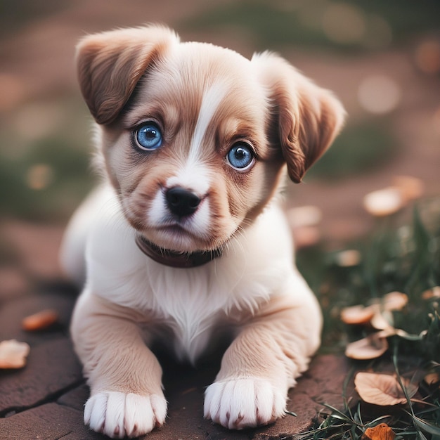 Photo a puppy with blue eyes and a collar on its face