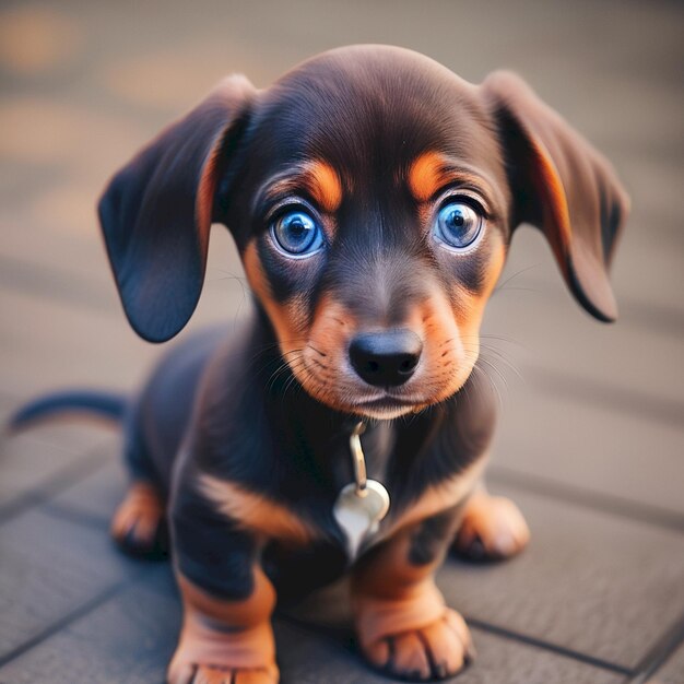 a puppy with blue eyes is sitting on a wooden floor