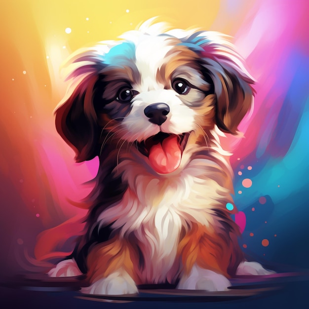 Puppy with colorful splashes on a black background Vector illustrationGENERATED AI