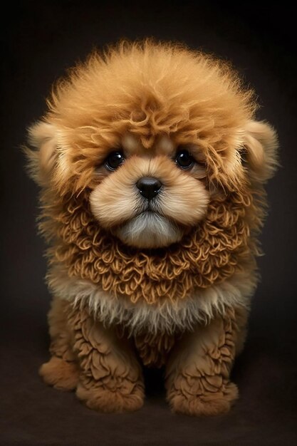 Photo a puppy with a fluffy face and fluffy hair.