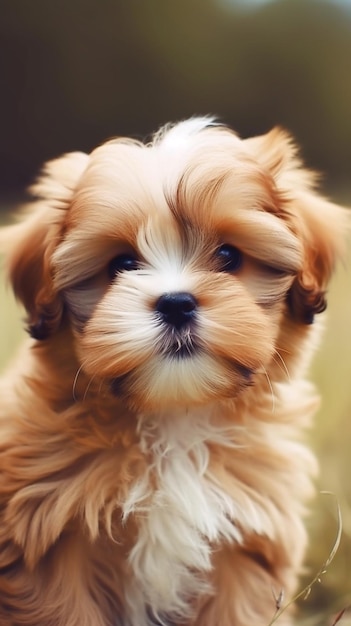 A puppy with a fluffy face and a long nose.