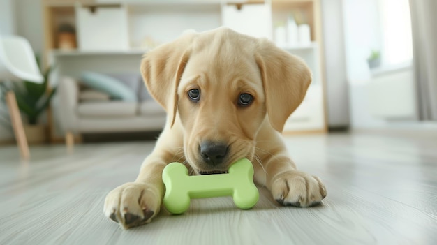 The puppy with green bone