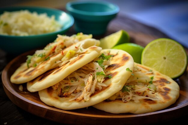 Pupusas with a Side of Fresh Lime Wedges mouthwatering fresh food photography