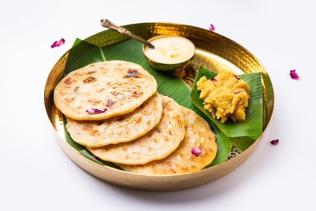 Puran poli Puran roti Holige Obbattu or Bobbattlu is Indian sweet flatbread from Maharashtra