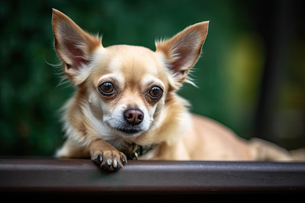 Pure Chihuahua in charming pose on the bench generative IA