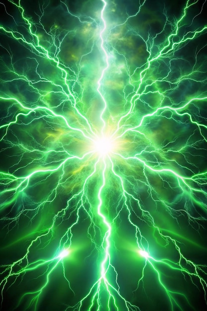 Pure energy and electricity with green powerful bolts power background