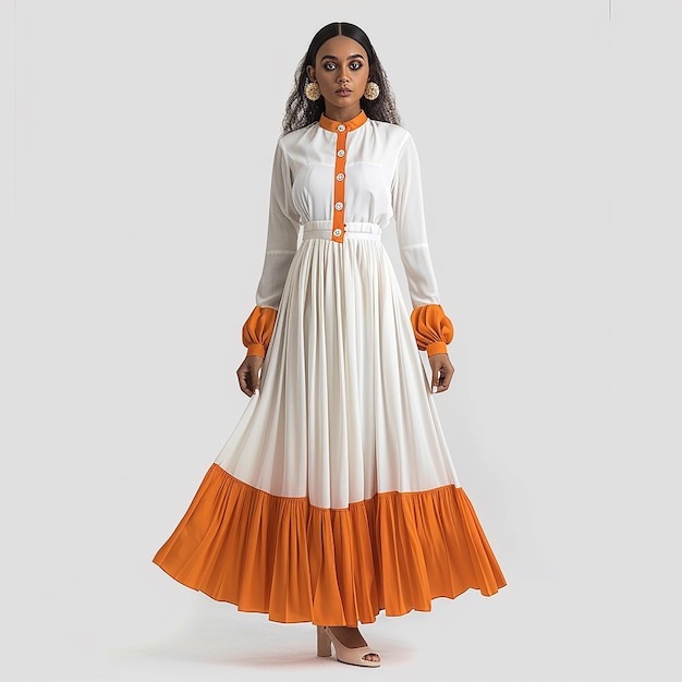 Photo pure white background an modern africanstyle dress for muslim aline dress orange chiffon shin