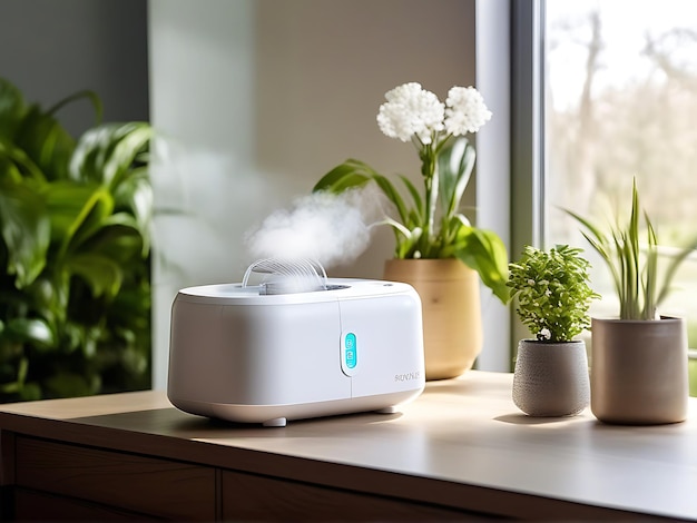 PureAir Humidifier on Modern Vanity with Plants