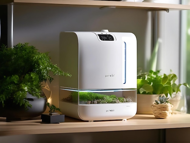 PureAir Humidifier on Stylish Shelf with Greenery