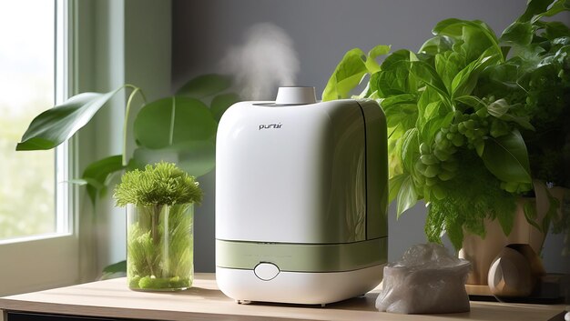 PureAir Humidifier on Stylish Shelf with Greenery