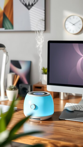 Photo purebreeze on polished desk with modern gadgets