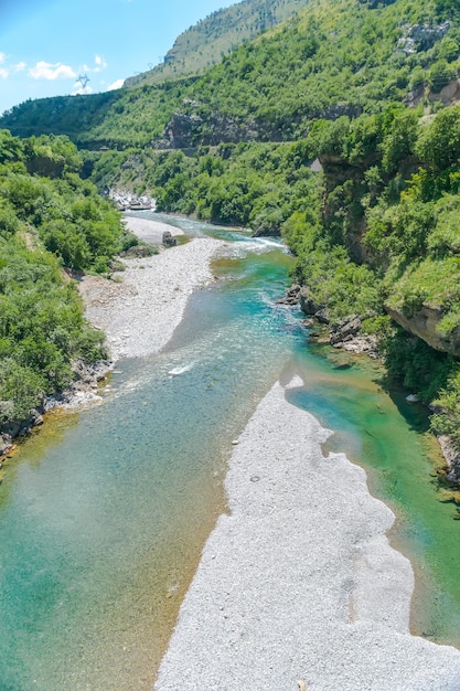 The purest waters of the turquoise color of the river Moraca flowing among the canyons Montenegro