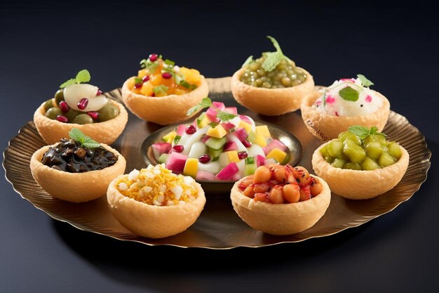 Photo puri with a variety of colorful toppings