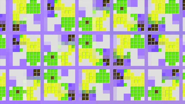 Purple abstract pixelated background motion mosaic pattern with blinking small colorful squares