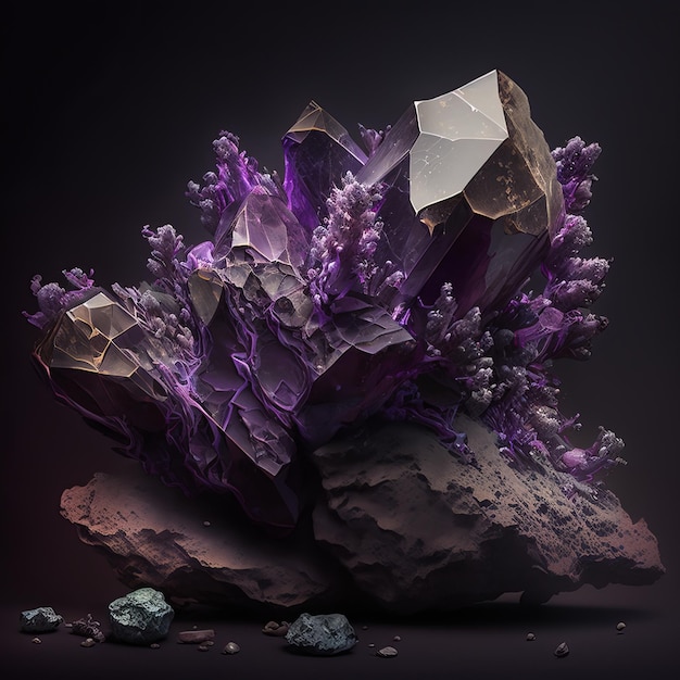 Purple amethyst crystal on a black background