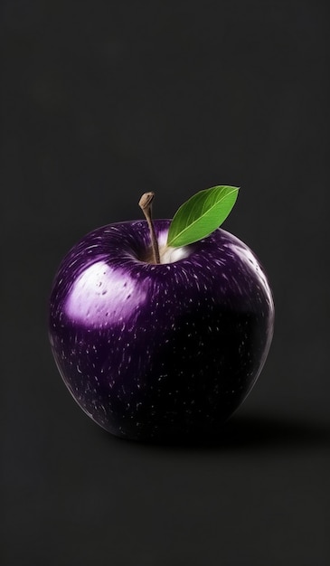 Photo a purple apple with a green leaf on it