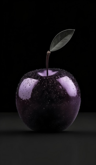 Photo a purple apple with a leaf that says  the word  on it