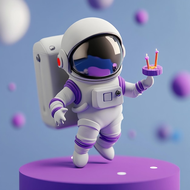 Photo a purple astronaut figurine with a purple helmet on it