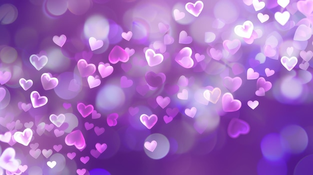 Photo purple background various sized pink white bokeh hearts