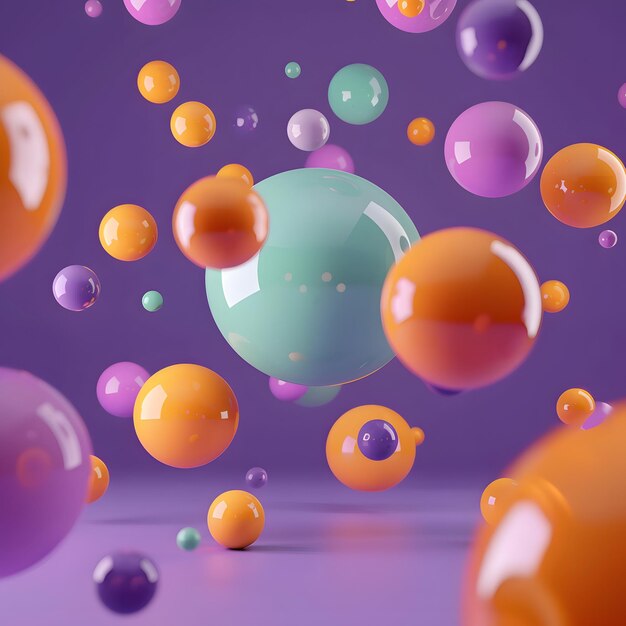 Photo a purple background with a blue ball and orange and purple balls