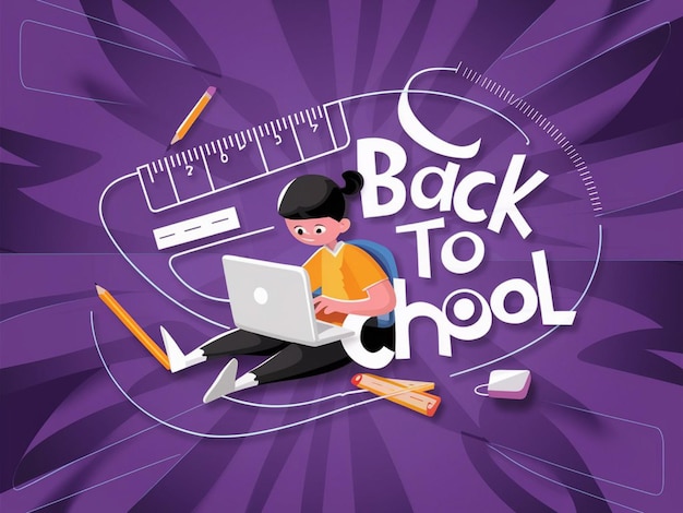 a purple background with a boy and a laptop with the words back to school written on it