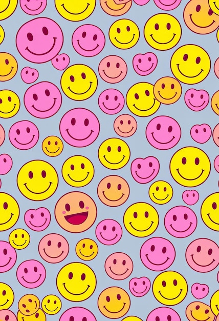 a purple background with a bunch of smiley faces