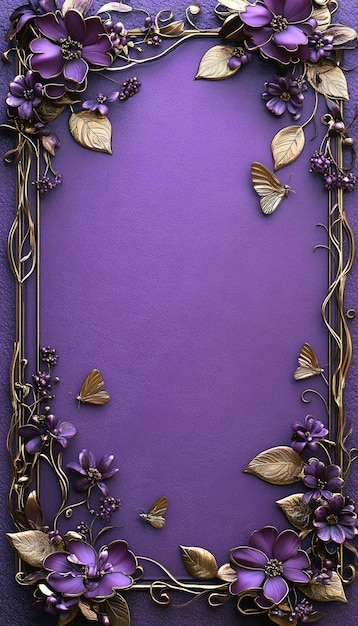 a purple background with butterflies and flowers and butterflies