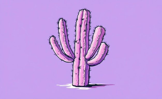 Photo a purple background with a drawing of a cactus