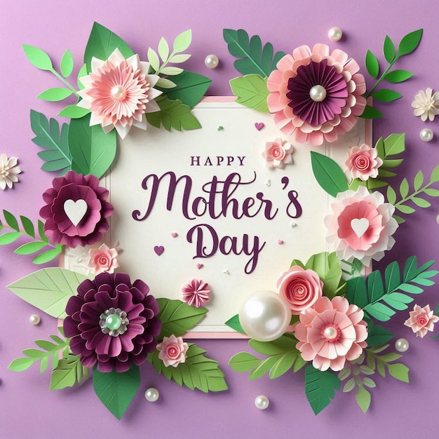 a purple background with flowers and a frame with the words happy mothers day on it