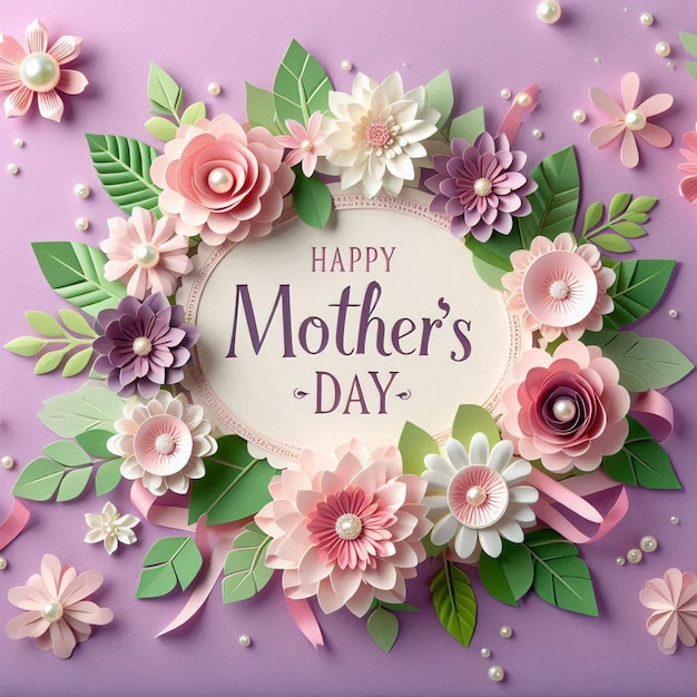 a purple background with flowers and a greeting card for mothers day