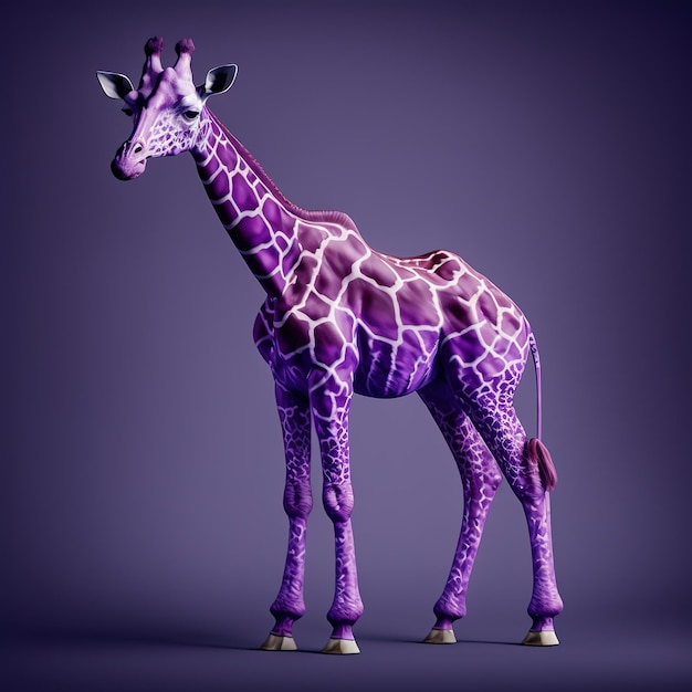 A purple background with a giraffe in the middle and the word giraffe on the bottom.