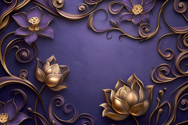 Photo a purple background with gold flowers and a purple background