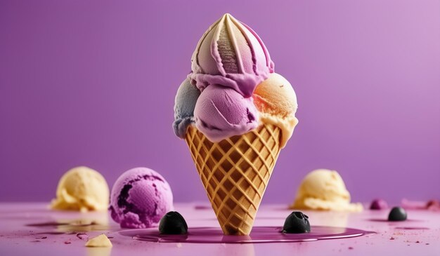 A purple background with ice cream cone in front of a purple background