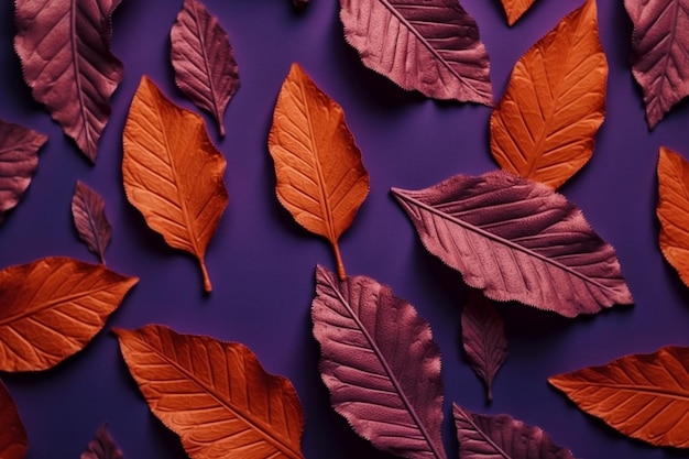 A purple background with leaves that have the word " on it " on the bottom.