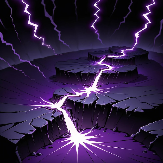 a purple background with lightning bolts and a hole in it