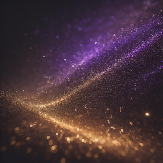 A purple background with a line of lights and a yellow line of stars.