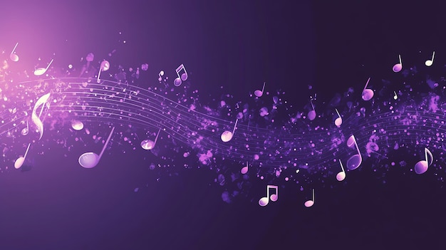 A purple background with musical notes floating around