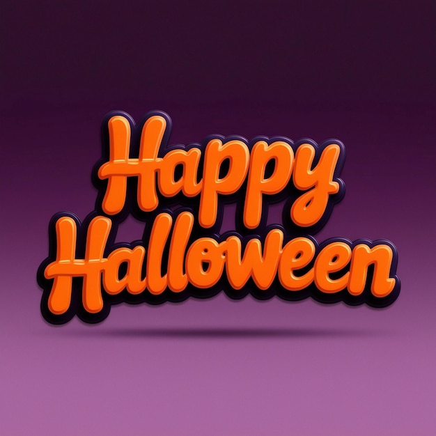 Photo a purple background with orange lettering that says happy halloween