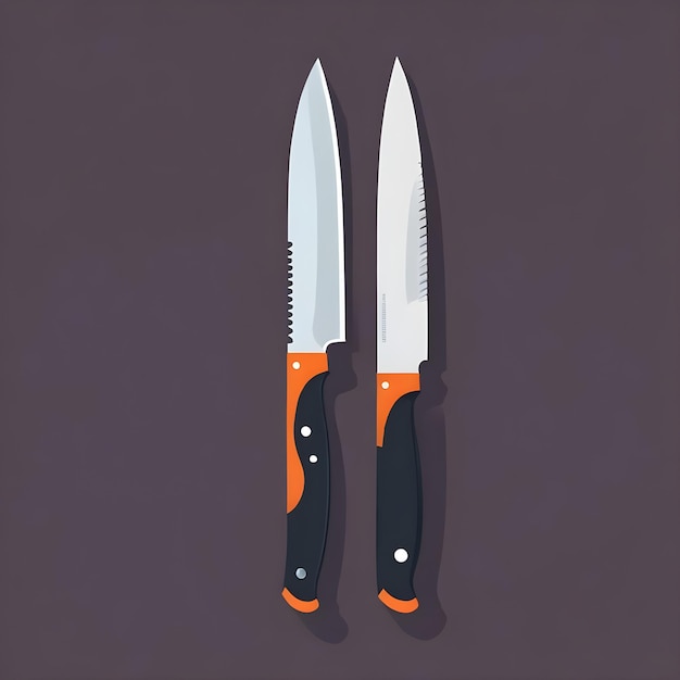 a purple background with a pair of knives with orange handles