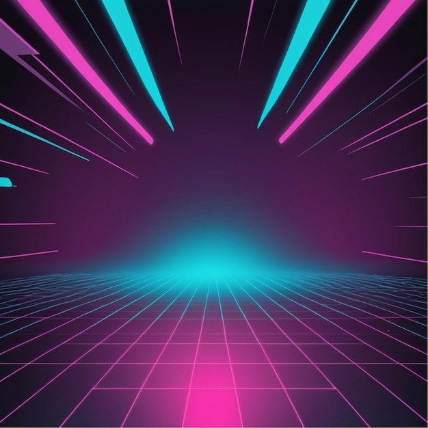 a purple background with a picture of a stage with lines and a blue and pink background