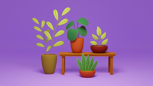 A purple background with plants on a table and one of them has a purple background.