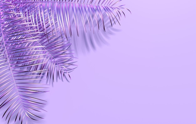 Purple background with tropic palm leaf