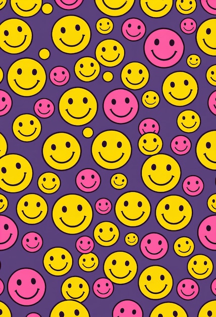 a purple background with a yellow and pink smiley face