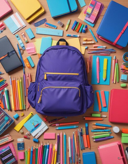 a purple backpack with a purple back pack on the floor