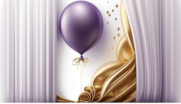 Photo a purple balloon with gold and gold ribbon and a gold ribbon