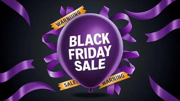 a purple balloon with a yellow ribbon that says black friday sale